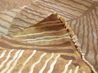 100% Silk Lampas Cedar Tree Linden Leaf "bombay" Tan Silver Foliage Forest Mid-Century Reversible