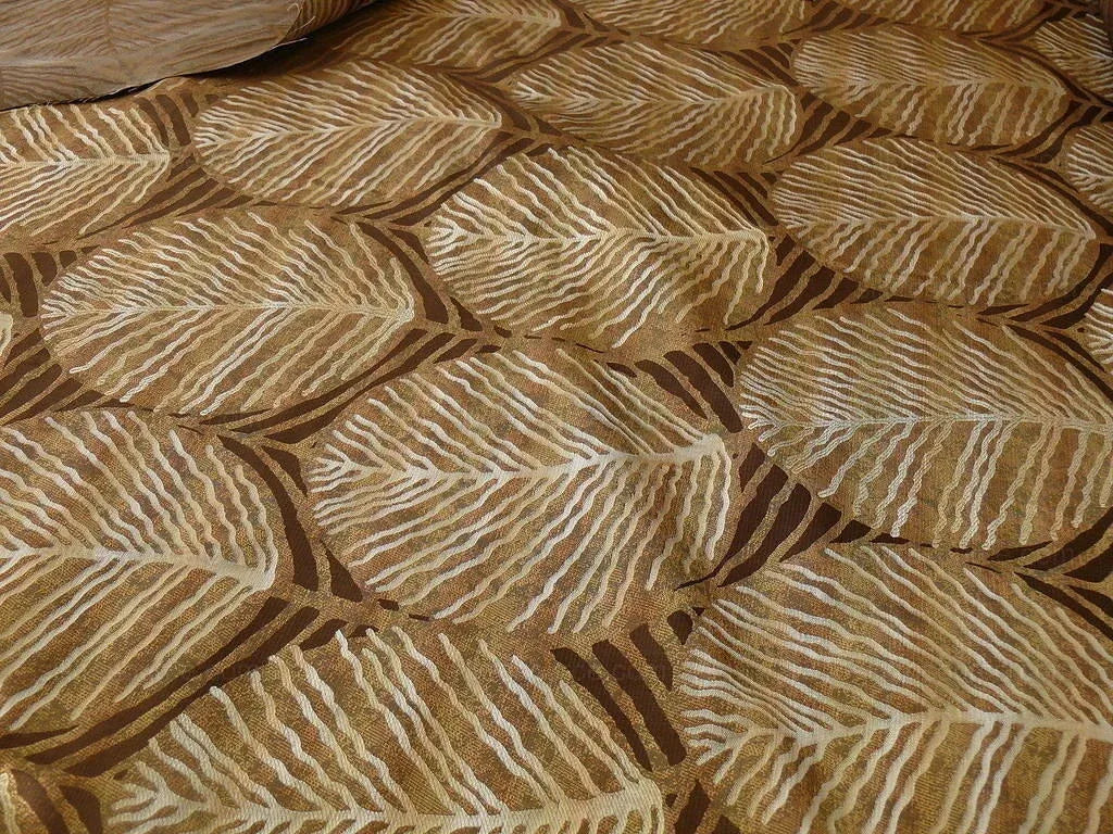 100% Silk Lampas Cedar Tree Linden Leaf "bombay" Tan Silver Foliage Forest Mid-Century Reversible