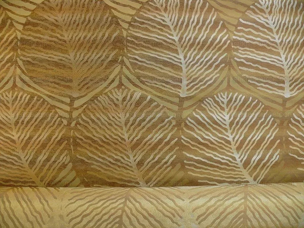 bty 100% Silk Lampas Cedar Tree Linden Leaf "treasure" Tan Brown Foliage Forest Mid-Century Reversible