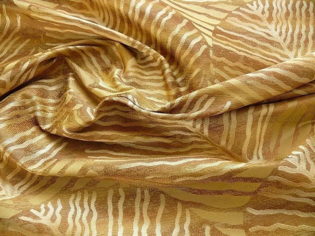 bty 100% Silk Lampas Cedar Tree Linden Leaf "treasure" Tan Brown Foliage Forest Mid-Century Reversible