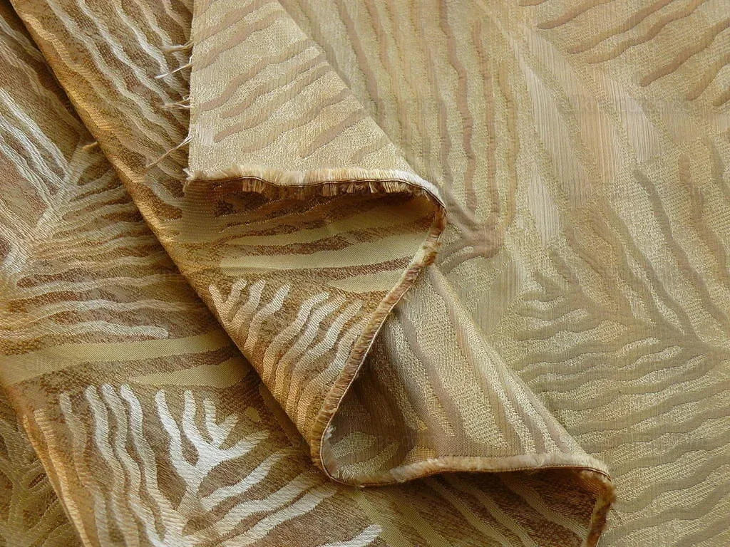 bty 100% Silk Lampas Cedar Tree Linden Leaf "treasure" Tan Brown Foliage Forest Mid-Century Reversible