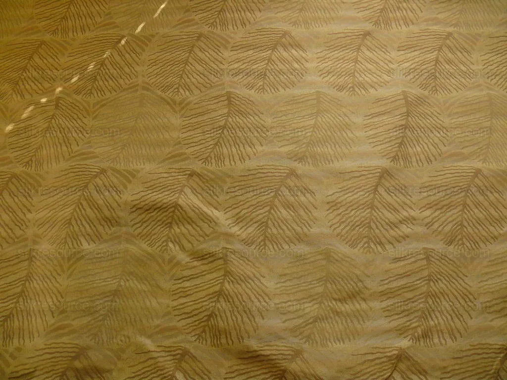 bty 100% Silk Lampas Cedar Tree Linden Leaf "treasure" Tan Brown Foliage Forest Mid-Century Reversible