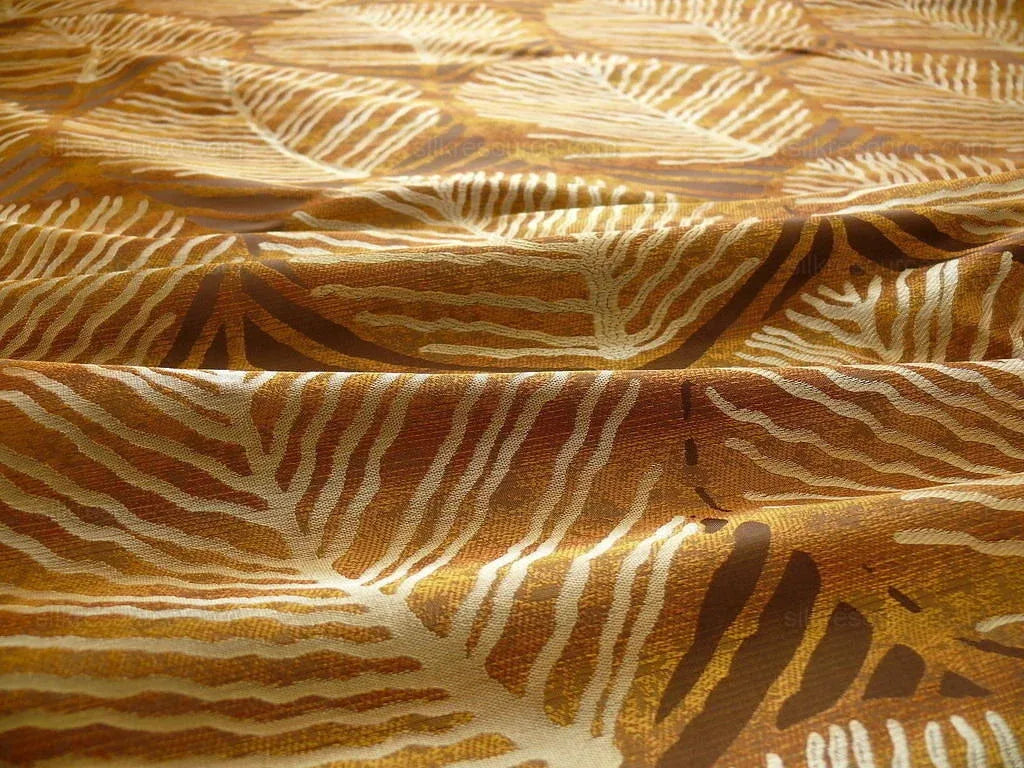 bty 100% Silk Lampas Cedar Tree Linden Leaf "sienna" Brown Orange Foliage Forest Mid-Century Reversible