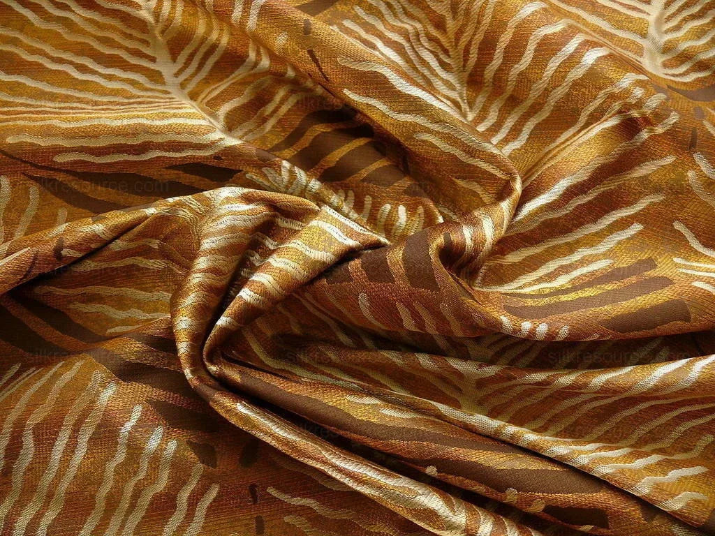 bty 100% Silk Lampas Cedar Tree Linden Leaf "sienna" Brown Orange Foliage Forest Mid-Century Reversible