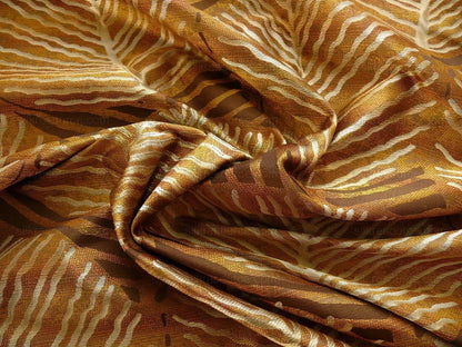 bty 100% Silk Lampas Cedar Tree Linden Leaf "sienna" Brown Orange Foliage Forest Mid-Century Reversible