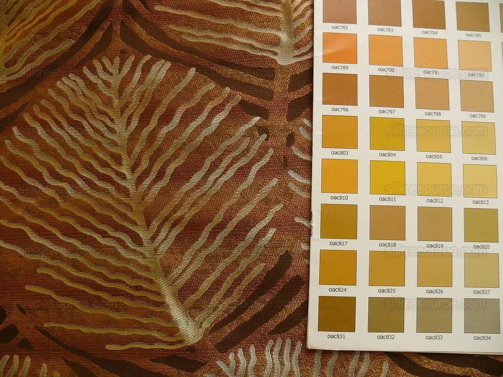 bty 100% Silk Lampas Cedar Tree Linden Leaf "sienna" Brown Orange Foliage Forest Mid-Century Reversible