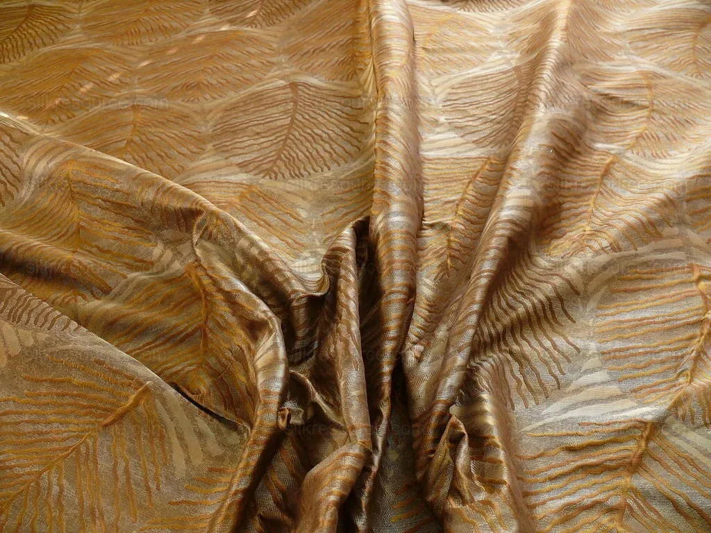 bty 100% Silk Lampas Cedar Tree Linden Leaf "sienna" Brown Orange Foliage Forest Mid-Century Reversible