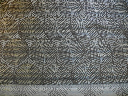 bty 100% Silk Lampas Cedar Tree Linden Leaf "banyan" Blue Gray Brown Foliage Forest Mid-Century Reversible