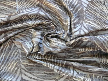 bty 100% Silk Lampas Cedar Tree Linden Leaf "banyan" Blue Gray Brown Foliage Forest Mid-Century Reversible