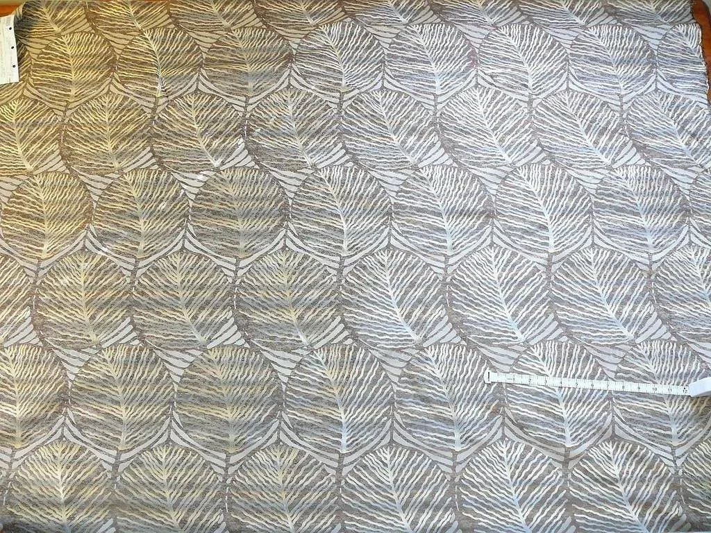 bty 100% Silk Lampas Cedar Tree Linden Leaf "banyan" Blue Gray Brown Foliage Forest Mid-Century Reversible