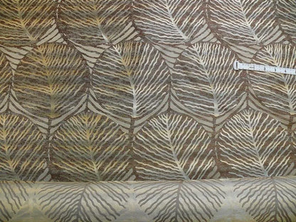 bty 100% Silk Lampas Cedar Tree Linden Leaf "banyan" Blue Gray Brown Foliage Forest Mid-Century Reversible