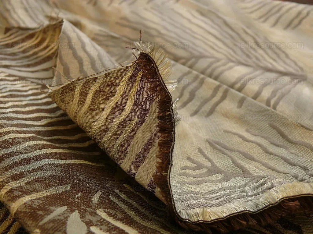 bty 100% Silk Lampas Cedar Tree Linden Leaf "banyan" Blue Gray Brown Foliage Forest Mid-Century Reversible