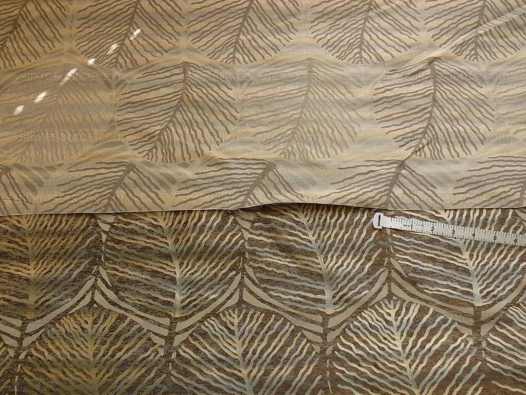 bty 100% Silk Lampas Cedar Tree Linden Leaf "banyan" Blue Gray Brown Foliage Forest Mid-Century Reversible