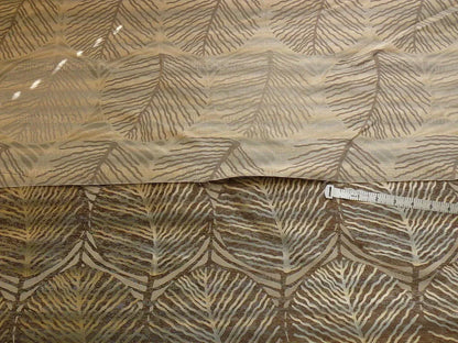 bty 100% Silk Lampas Cedar Tree Linden Leaf "banyan" Blue Gray Brown Foliage Forest Mid-Century Reversible