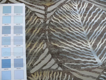 bty 100% Silk Lampas Cedar Tree Linden Leaf "banyan" Blue Gray Brown Foliage Forest Mid-Century Reversible