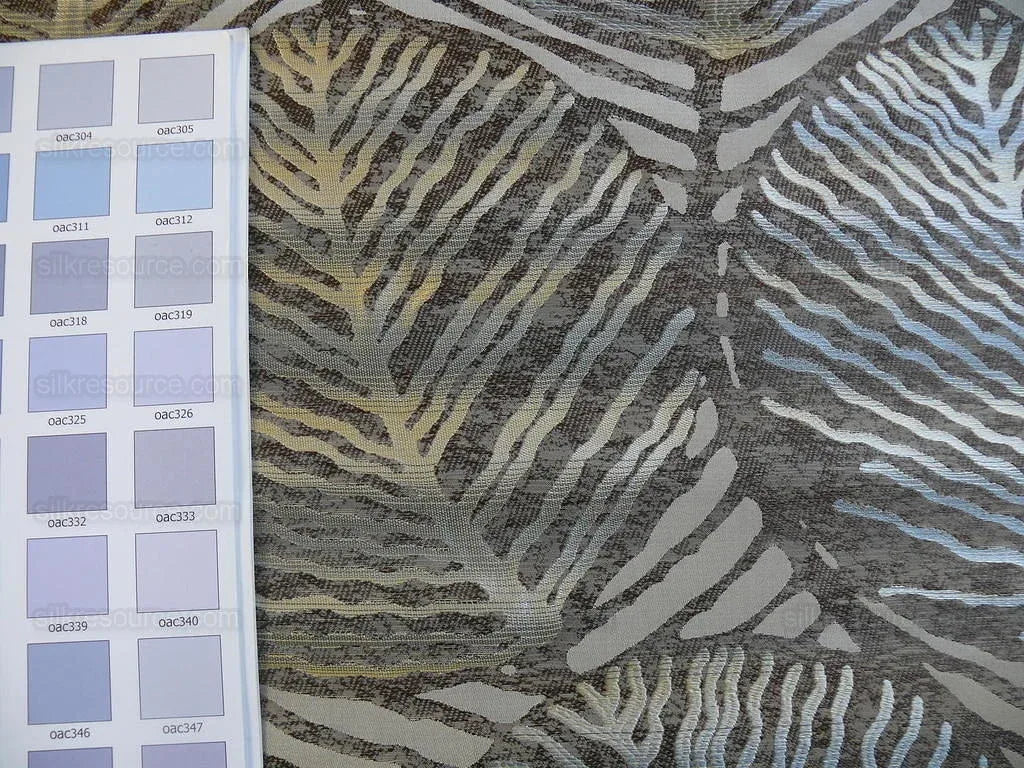 bty 100% Silk Lampas Cedar Tree Linden Leaf "banyan" Blue Gray Brown Foliage Forest Mid-Century Reversible