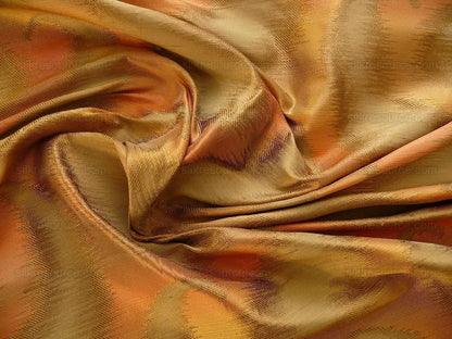 100% Silk Jacquard Hazy Paisley Ikat "vinegar" Orange Gold Yellow Thick Reversible