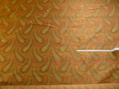 100% Silk Jacquard Hazy Paisley Ikat "vinegar" Orange Gold Yellow Thick Reversible