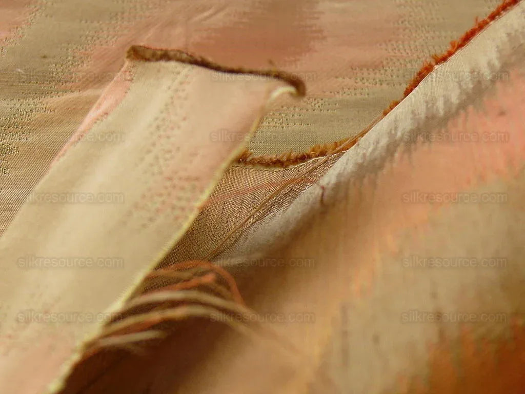 100% Silk Jacquard Hazy Paisley Ikat "vinegar" Orange Gold Yellow Thick Reversible