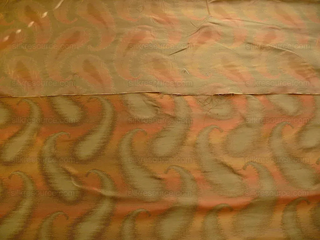 100% Silk Jacquard Hazy Paisley Ikat "vinegar" Orange Gold Yellow Thick Reversible