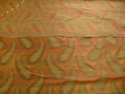 100% Silk Jacquard Hazy Paisley Ikat "vinegar" Orange Gold Yellow Thick Reversible