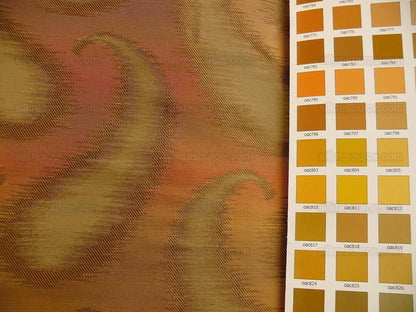 100% Silk Jacquard Hazy Paisley Ikat "vinegar" Orange Gold Yellow Thick Reversible