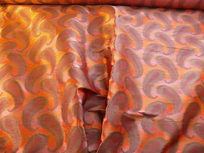 by yard 100% Silk Jacquard Hazy Paisley Ikat "morocco" Red Orange Purple Thick Reversible