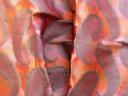 by yard 100% Silk Jacquard Hazy Paisley Ikat "morocco" Red Orange Purple Thick Reversible