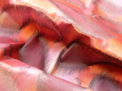 by yard 100% Silk Jacquard Hazy Paisley Ikat "morocco" Red Orange Purple Thick Reversible