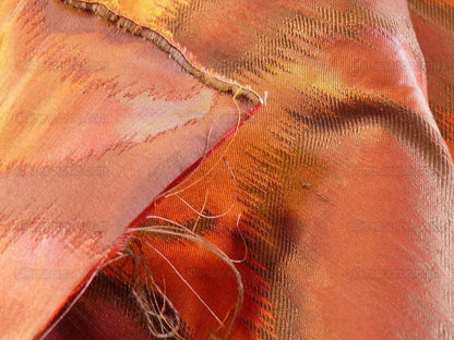 by yard 100% Silk Jacquard Hazy Paisley Ikat "morocco" Red Orange Purple Thick Reversible