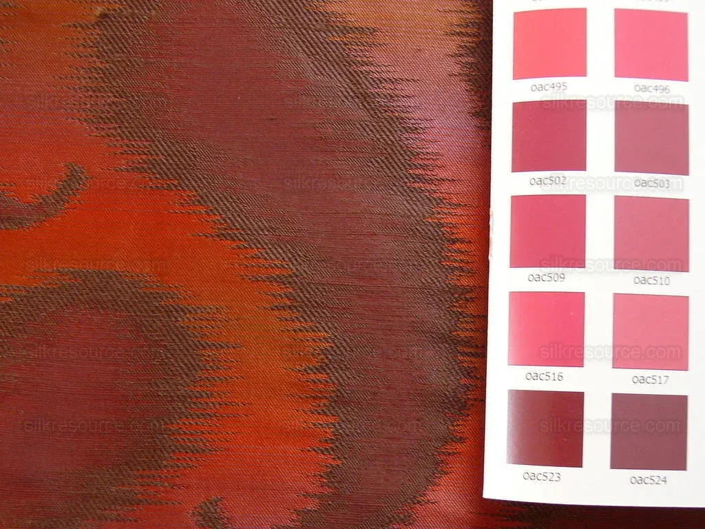 by yard 100% Silk Jacquard Hazy Paisley Ikat "morocco" Red Orange Purple Thick Reversible