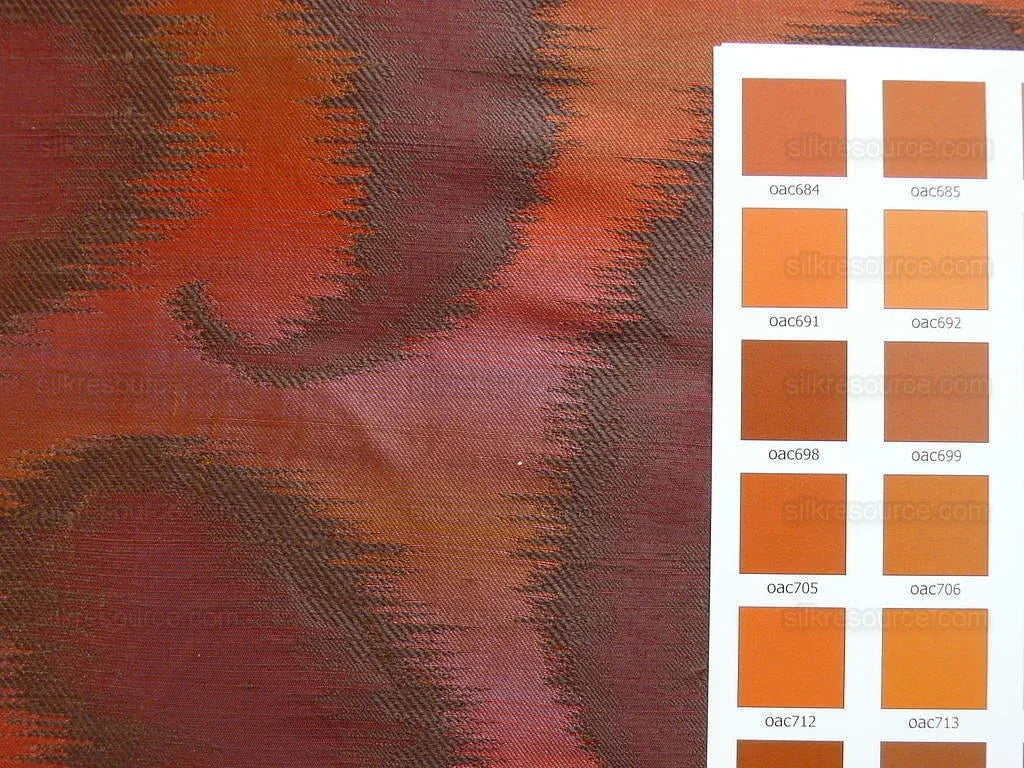 by yard 100% Silk Jacquard Hazy Paisley Ikat "morocco" Red Orange Purple Thick Reversible