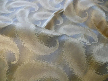 100% Silk Jacquard Hazy Paisley Ikat "almond" Gray Blue Beige Thick Reversible