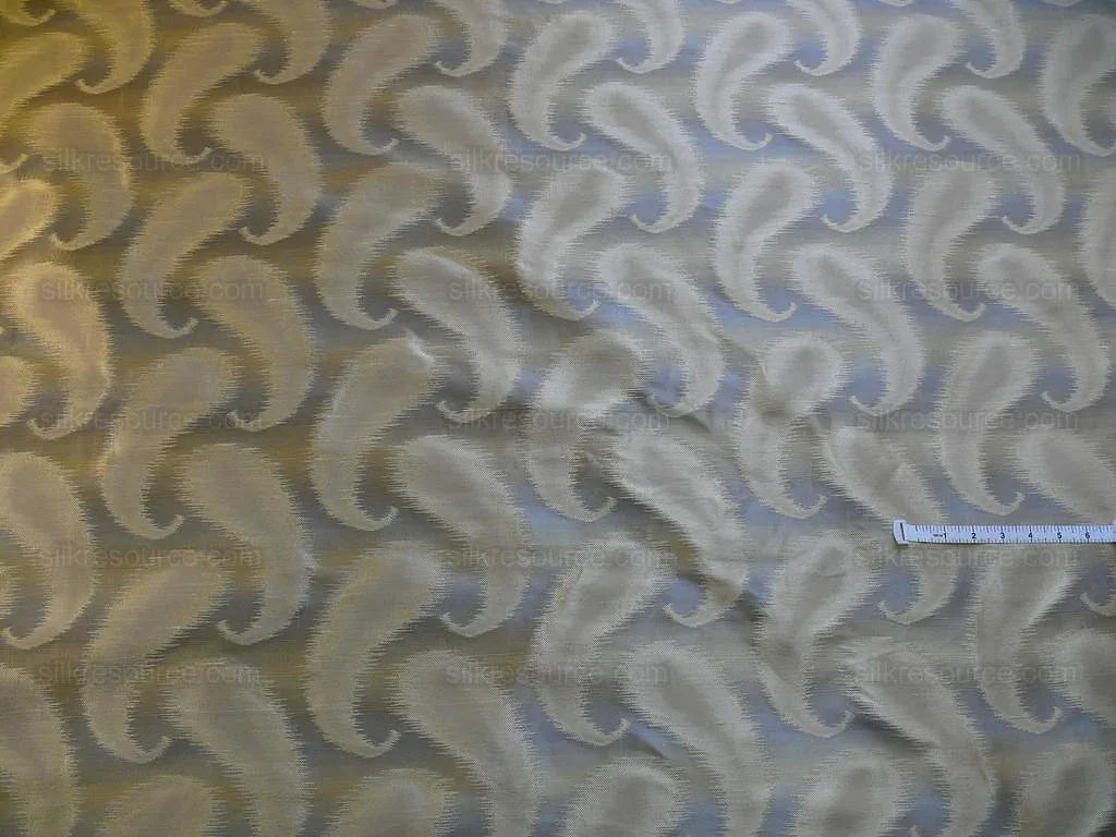 100% Silk Jacquard Hazy Paisley Ikat "almond" Gray Blue Beige Thick Reversible