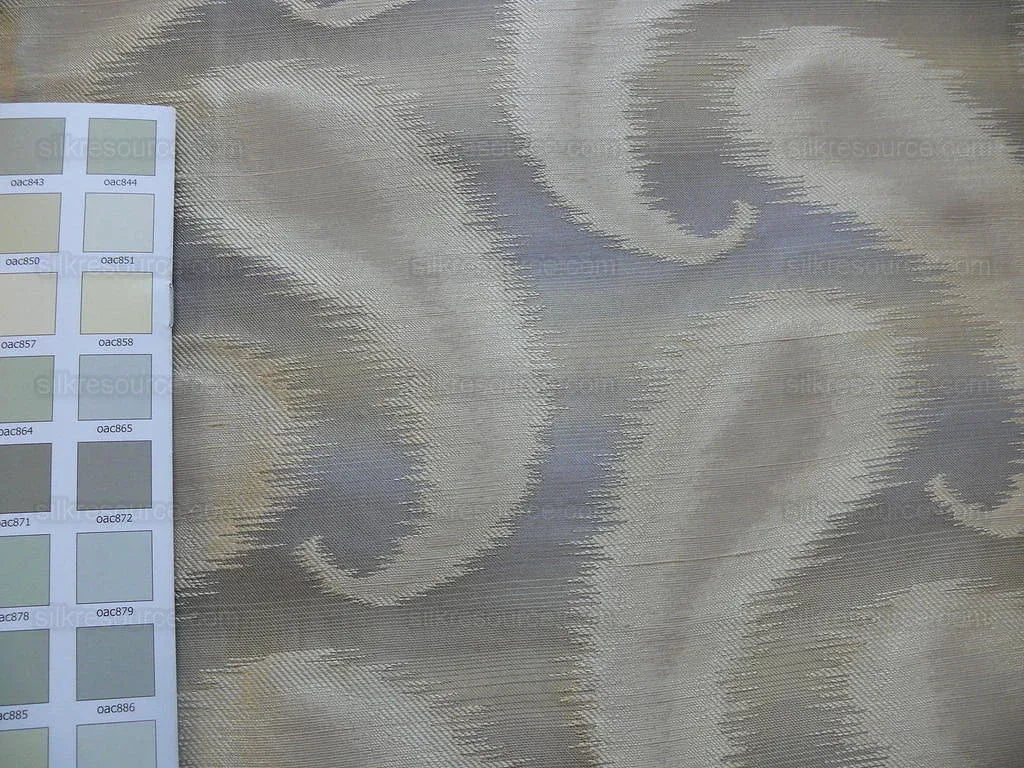 100% Silk Jacquard Hazy Paisley Ikat "almond" Gray Blue Beige Thick Reversible