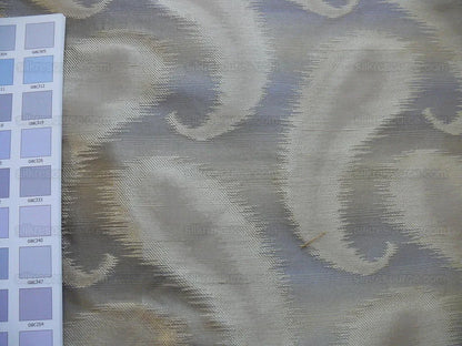 100% Silk Jacquard Hazy Paisley Ikat "almond" Gray Blue Beige Thick Reversible
