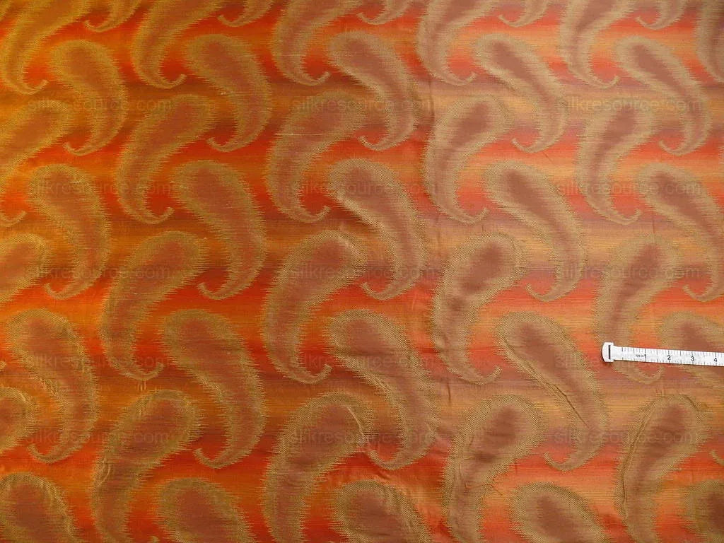 100% Silk Jacquard Hazy Paisley Ikat "tabasco" Red Orange Thick Reversible