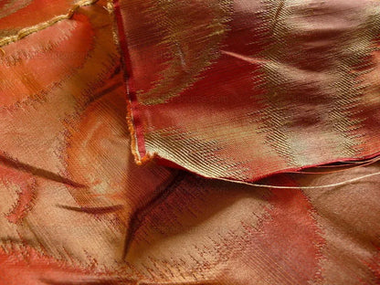 100% Silk Jacquard Hazy Paisley Ikat "tabasco" Red Orange Thick Reversible