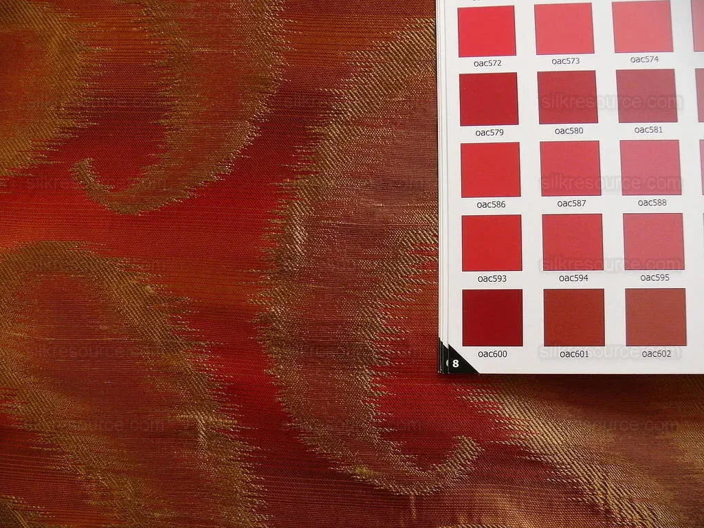 100% Silk Jacquard Hazy Paisley Ikat "tabasco" Red Orange Thick Reversible