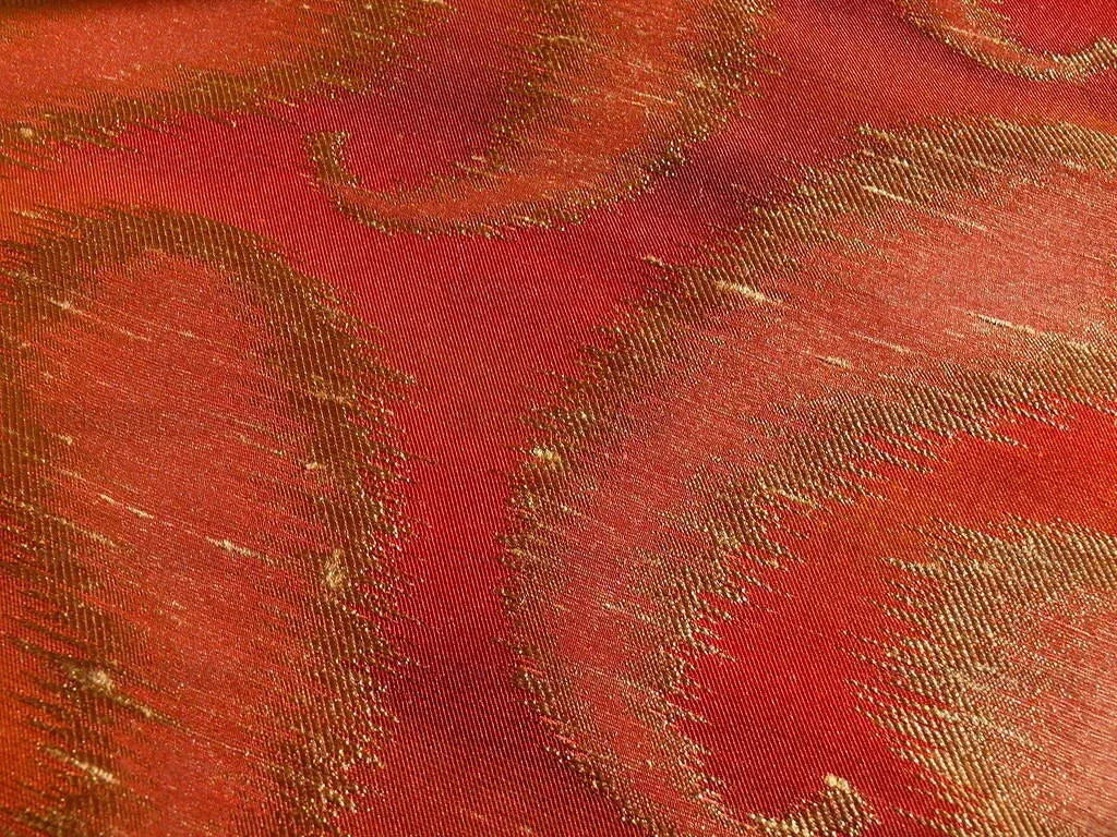 100% Silk Jacquard Hazy Paisley Ikat "tabasco" Red Orange Thick Reversible