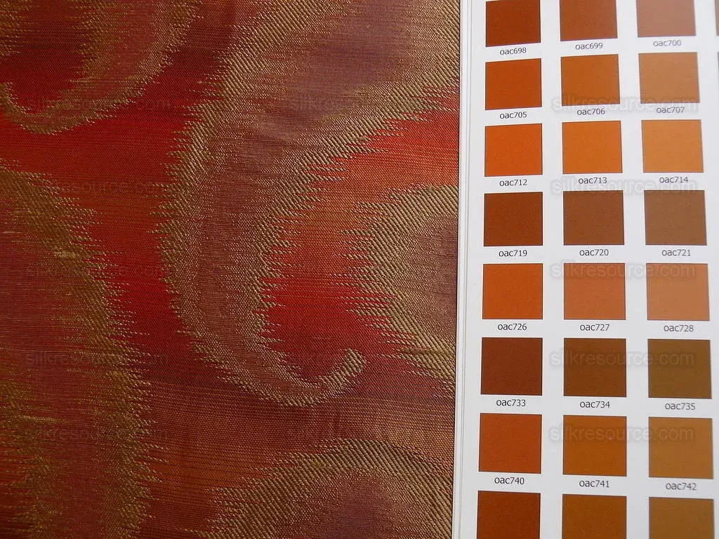 100% Silk Jacquard Hazy Paisley Ikat "tabasco" Red Orange Thick Reversible