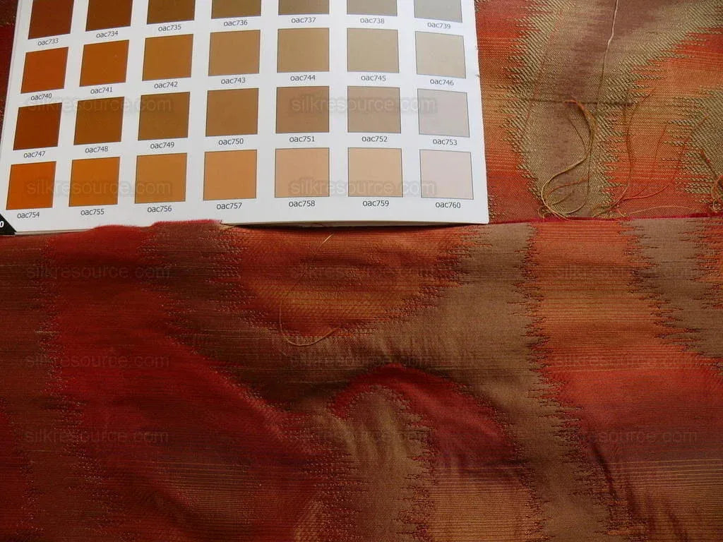 100% Silk Jacquard Hazy Paisley Ikat "tabasco" Red Orange Thick Reversible