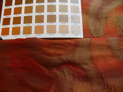 100% Silk Jacquard Hazy Paisley Ikat "tabasco" Red Orange Thick Reversible