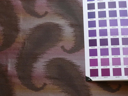 100% Silk Jacquard Hazy Paisley Ikat "java Berry" Purple Deep Red Thick Reversible