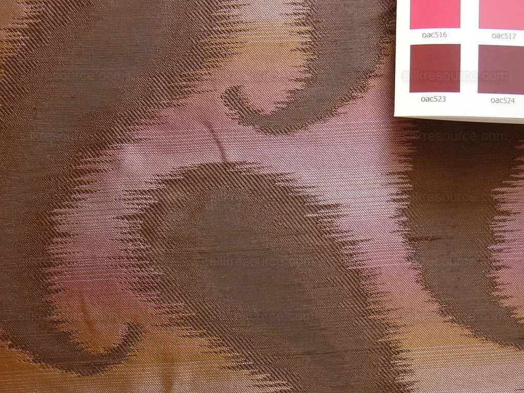 100% Silk Jacquard Hazy Paisley Ikat "java Berry" Purple Deep Red Thick Reversible