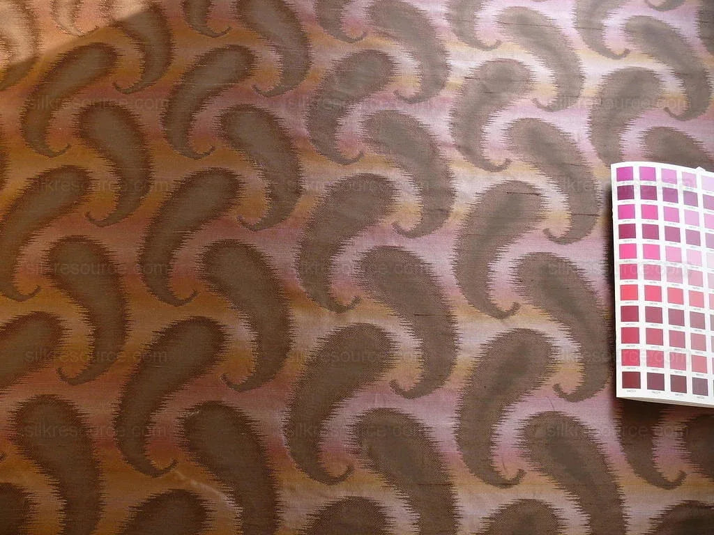 100% Silk Jacquard Hazy Paisley Ikat "java Berry" Purple Deep Red Thick Reversible