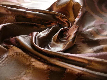 100% Silk Jacquard Hazy Paisley Ikat "java Berry" Purple Deep Red Thick Reversible