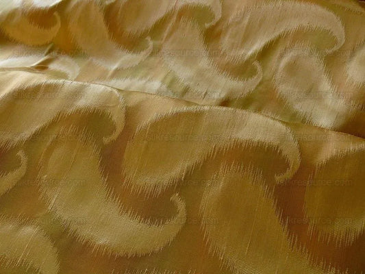 100% Silk Jacquard Hazy Paisley Ikat "cornsilk" Gold Beige Thick Reversible