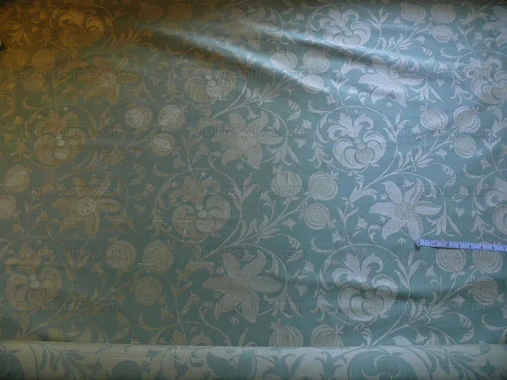 100% Silk Lampas Fairy Tale Pom "seafoam" Blue Aqua Green Cream Josef Frank