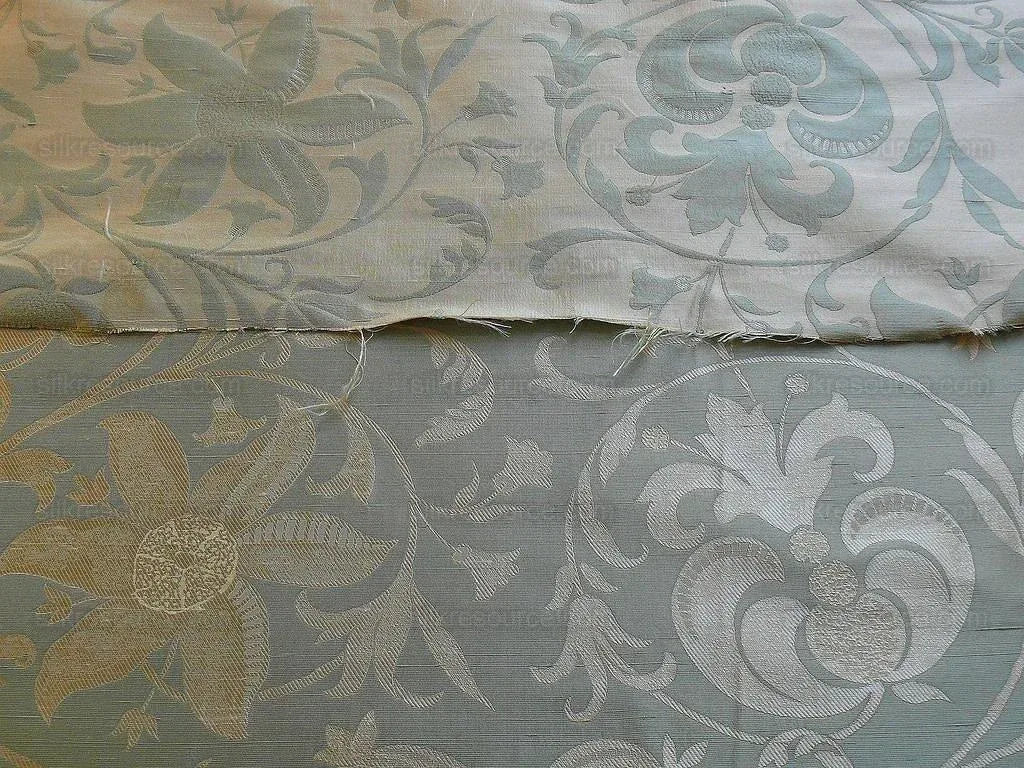 100% Silk Lampas Fairy Tale Pom "seafoam" Blue Aqua Green Cream Josef Frank